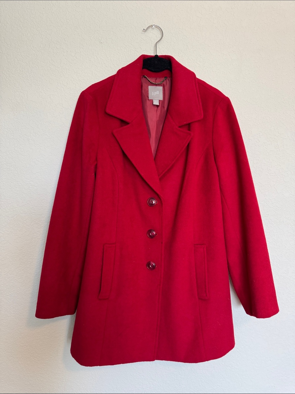 J. Jill Red Wool Blend Pea Coat Classic